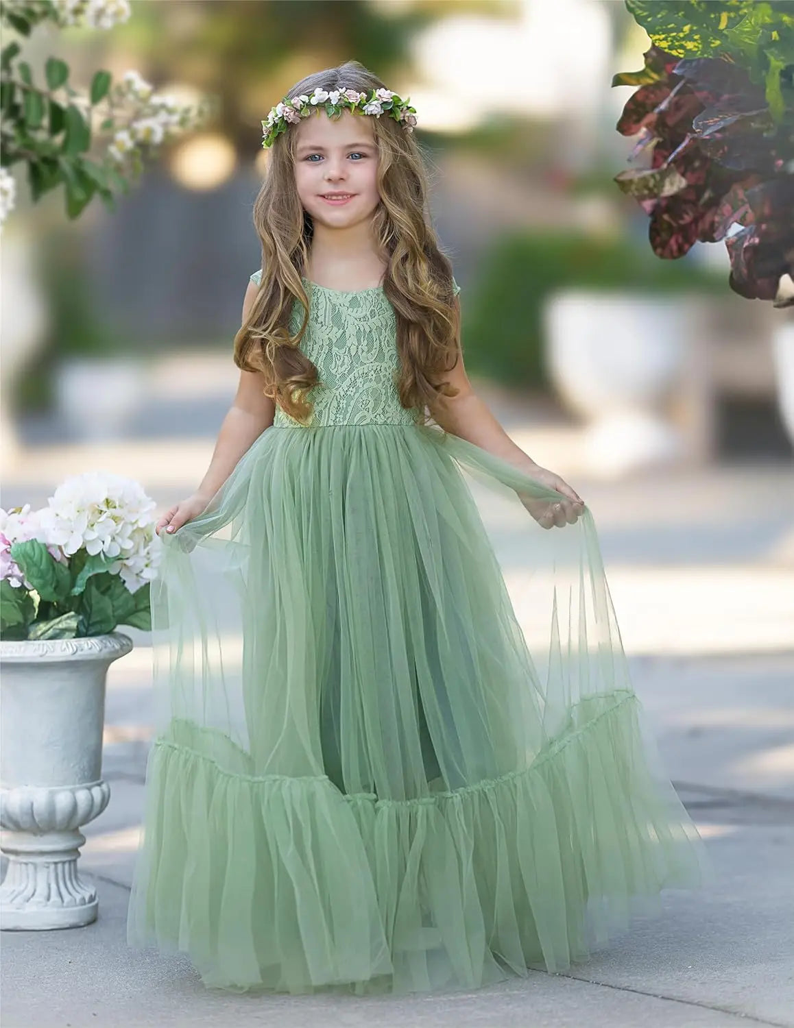Blumenmädchenkleid Spitze/Tüll Boho Kleinkindkleider Rüschenmädchenkleid für Hochzeit Gartenparty Kommunion Strand Prinzessinnenkleid 