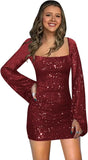 Sparkly Sequin Short Tight Homecoming Dress with Long Sleeves Girls Prom Party Dress Mini Club Dress cocktail evening dresses