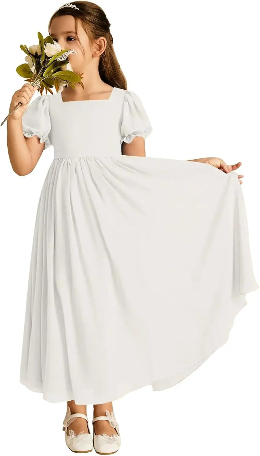 Long Chiffon Junior Bridesmaid Dresses for Wedding with Sleeve Formal Flower Girl Dress for Teens princess dress