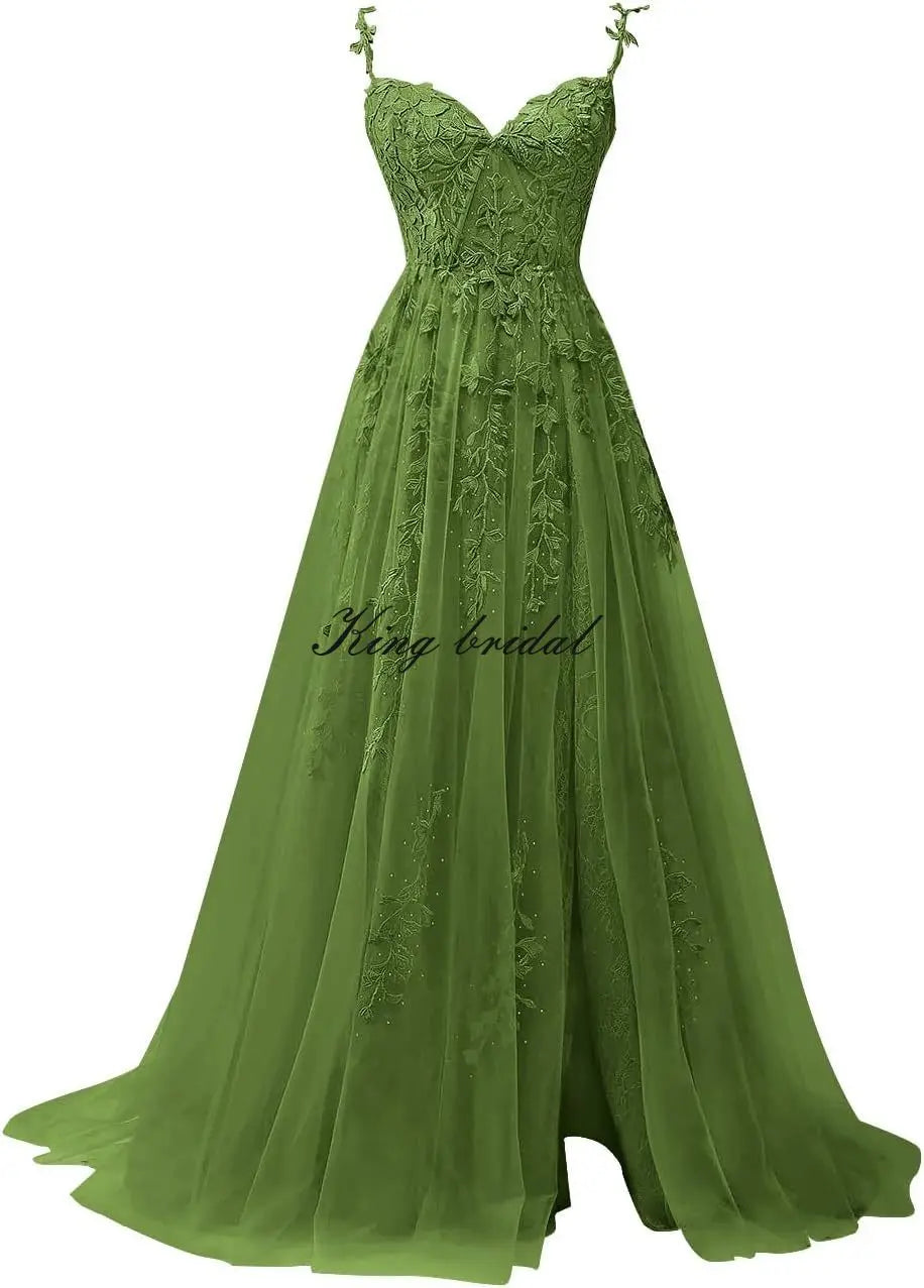 Vestidos de fiesta con apliques de encaje hechos a medida para adolescentes, vestidos largos de tul con abertura, vestidos de noche formales, vestidos de fiesta de boda 