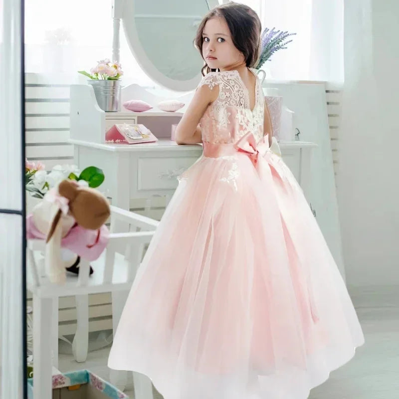 Apliques color marfil con vuelo y cinturón de lazo, sin mangas, para bodas, fiestas de cumpleaños, banquetes, vestidos de primera comunión y vestidos de niña de las flores. 