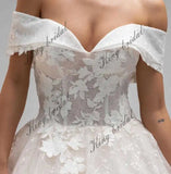 Blumenspitze Kleid Glitter Chantilly Tüll Brautkleider Off-Shoulder Korsett einfache Brautkleid benutzerdefinierte Brautkleid 