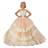 Vestido de princesa para banquete de fiesta de cumpleaños, personalizado, para niña de las flores, con apliques de encaje azul cielo y blanco, escalonado, sin mangas, para boda 