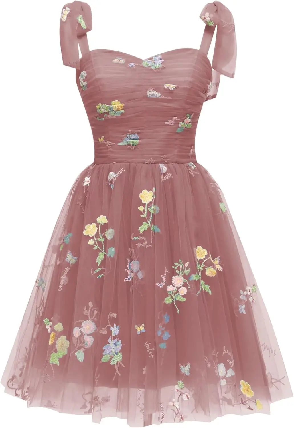 Vestidos cortos de fiesta para adolescentes con bordado de flores, tul, tirantes finos, largo hasta la rodilla, con margaritas y estampado floral. 