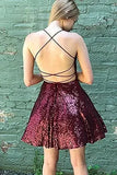 Vestidos de fiesta formales con cuello halter y lentejuelas para mujer, cortos, sin espalda, con lentejuelas azules, para cóctel 