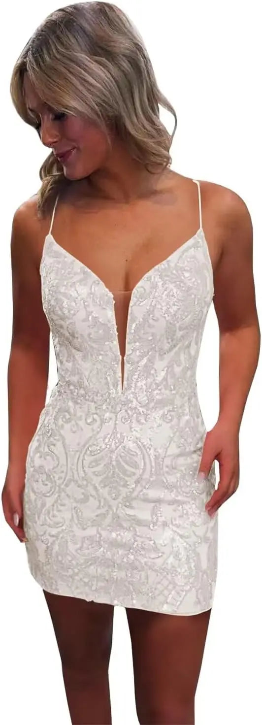 Vestidos de fiesta ajustados con lentejuelas brillantes y sexys para adolescentes, vestidos cortos de encaje con purpurina para fiesta de graduación, vestido de cóctel sin espalda para mujer, vestido de club 