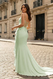 Yellow Spaghetti Straps Mermaid Satin Formal Prom Dress