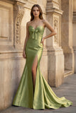 Bow Sweetheart Light Blue Mermaid Long Prom Dress