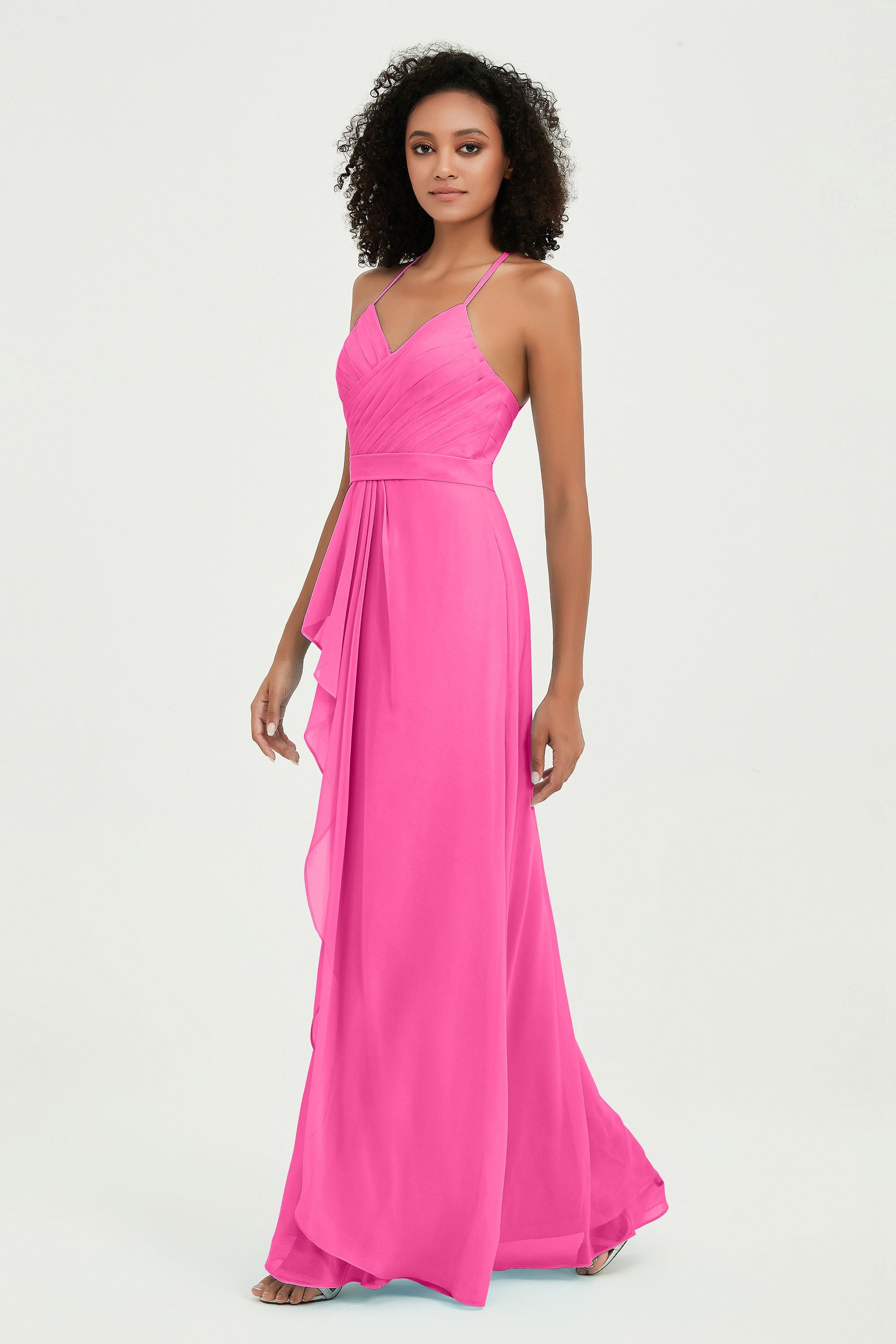 Halter Chiffon Simple Bridesmaid Dresses Formal Evening Party gowns Dress Sleeveless