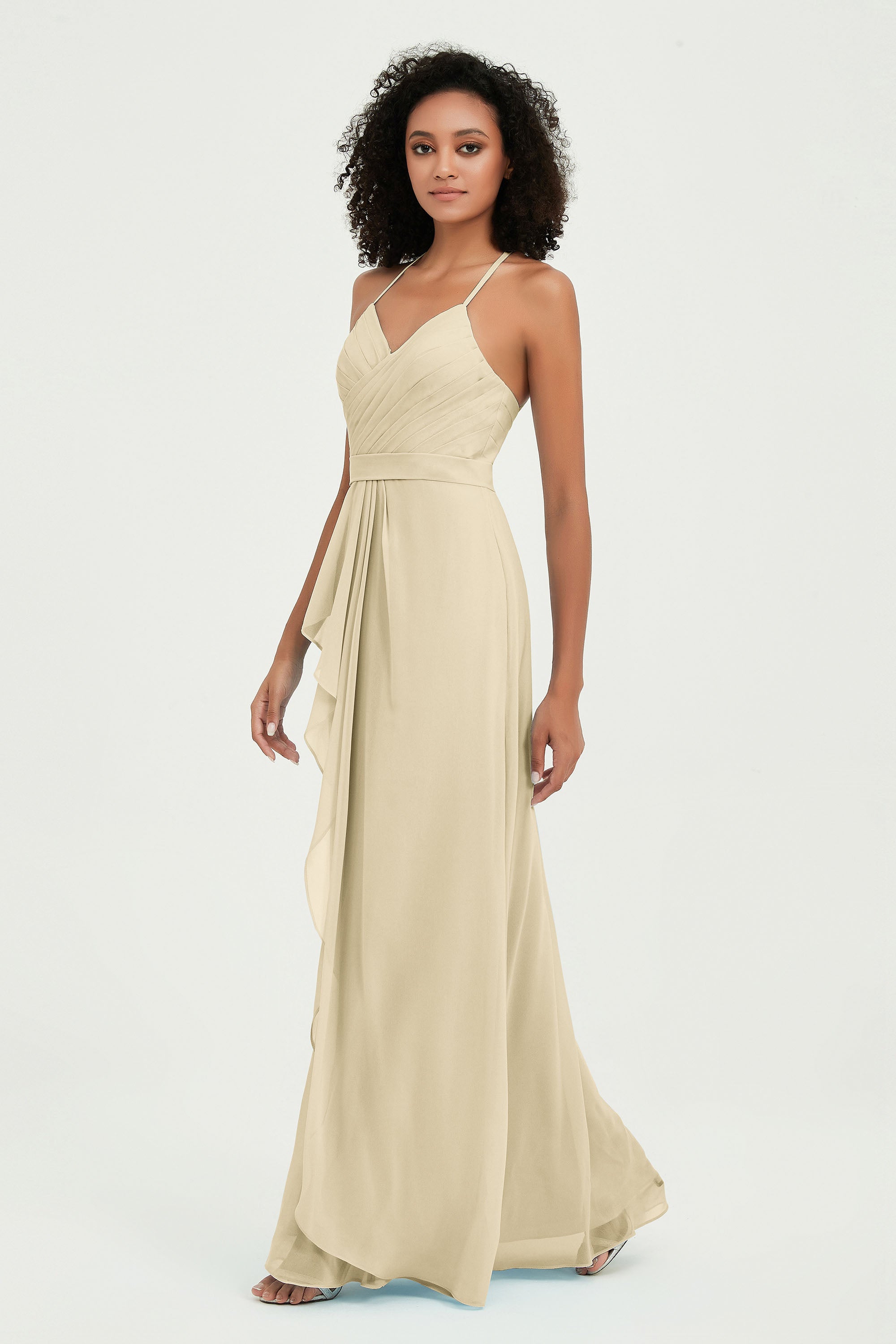 Halter Chiffon Simple Bridesmaid Dresses Formal Evening Party gowns Dress Sleeveless