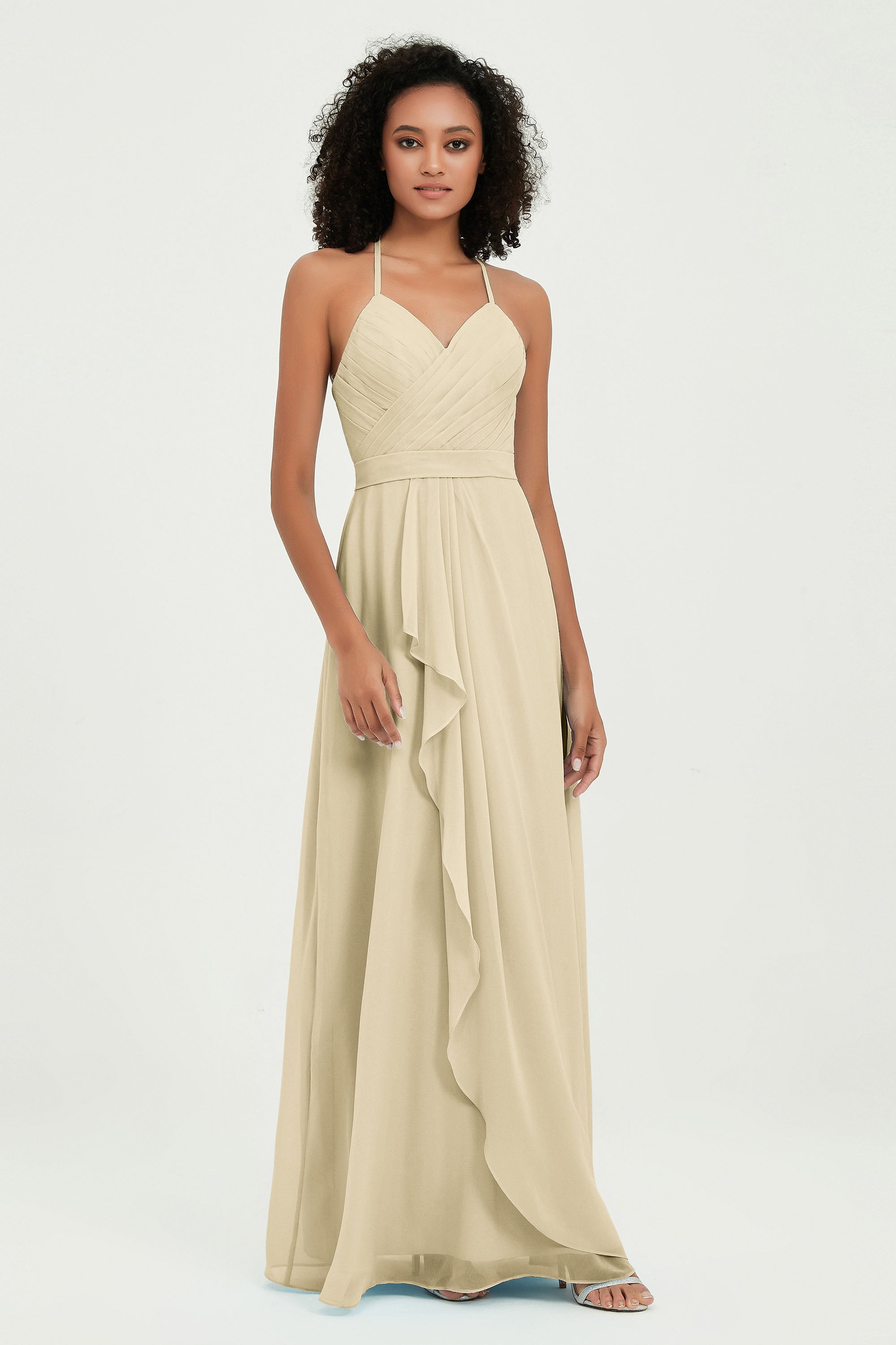 Halter Chiffon Simple Bridesmaid Dresses Formal Evening Party gowns Dress Sleeveless