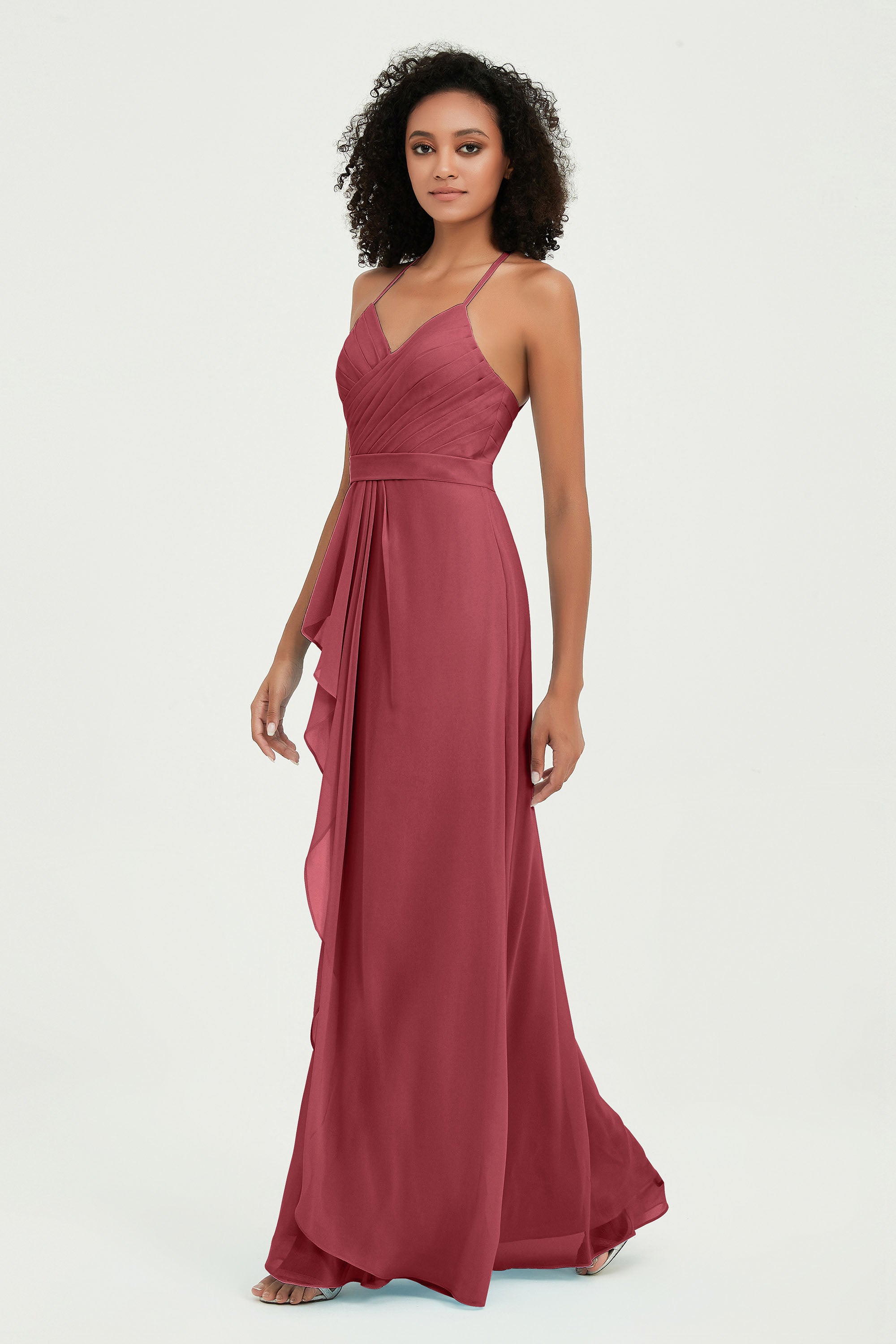 Halter Chiffon Simple Bridesmaid Dresses Formal Evening Party gowns Dress Sleeveless