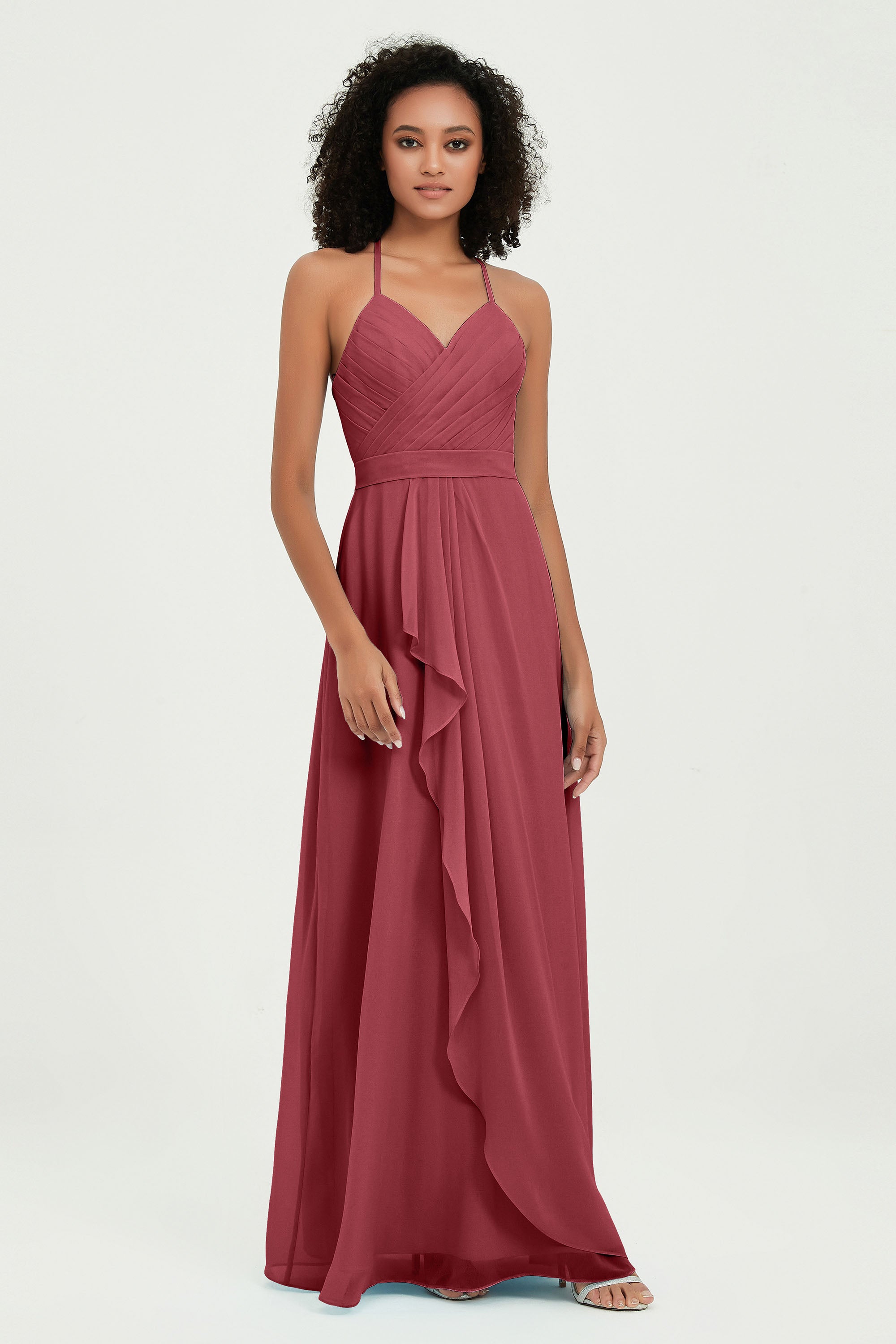 Halter Chiffon Simple Bridesmaid Dresses Formal Evening Party gowns Dress Sleeveless
