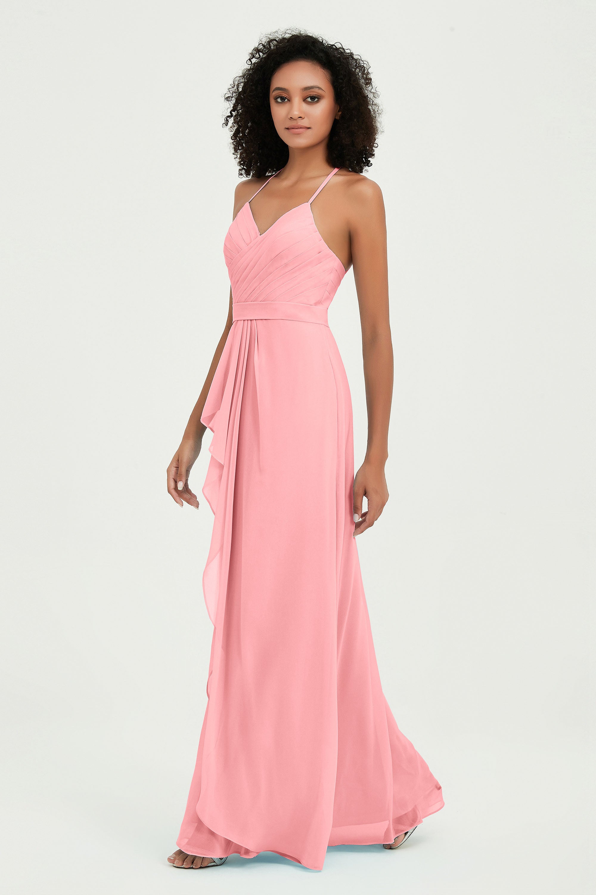 Halter Chiffon Simple Bridesmaid Dresses Formal Evening Party gowns Dress Sleeveless