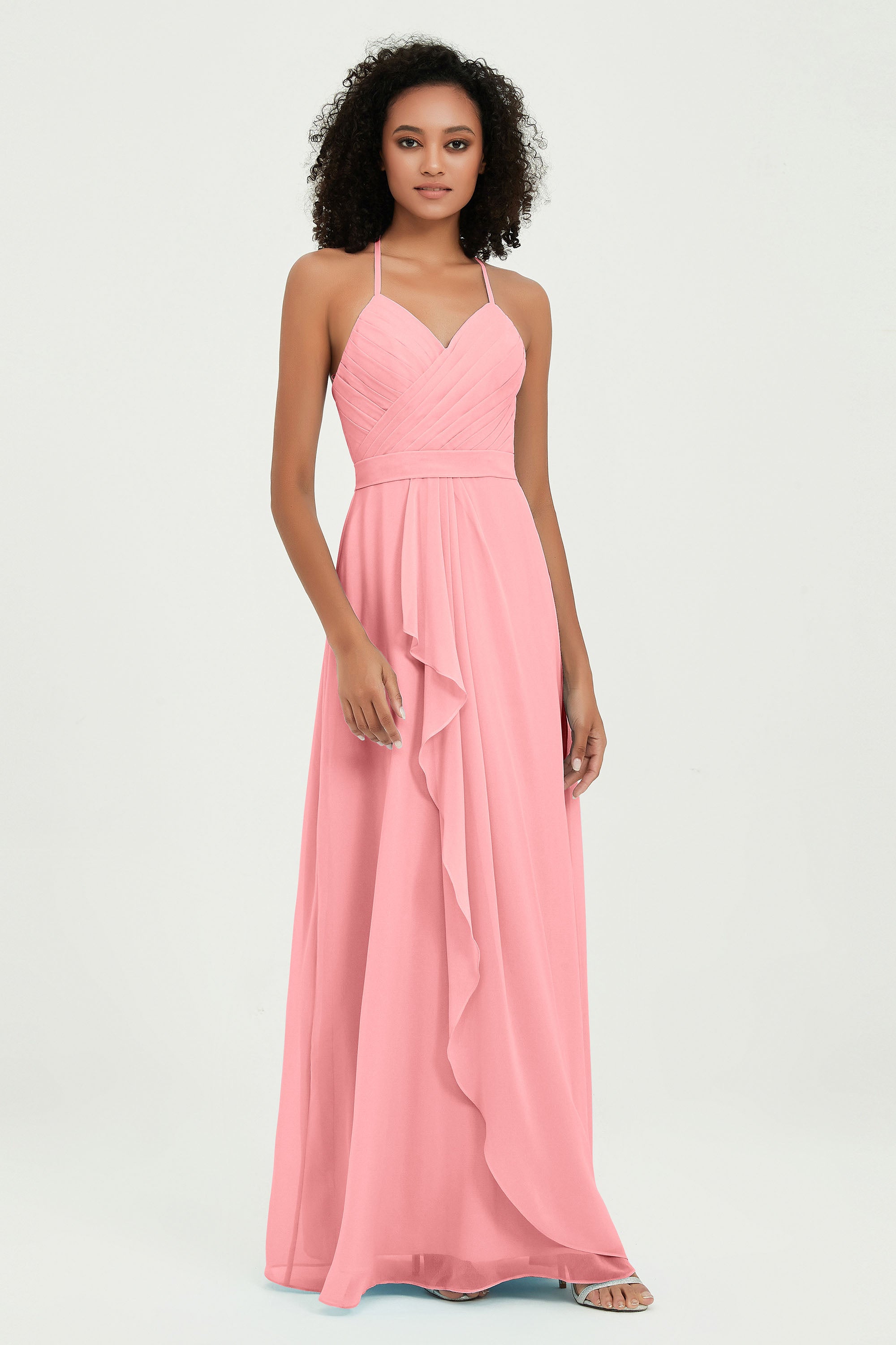 Halter Chiffon Simple Bridesmaid Dresses Formal Evening Party gowns Dress Sleeveless