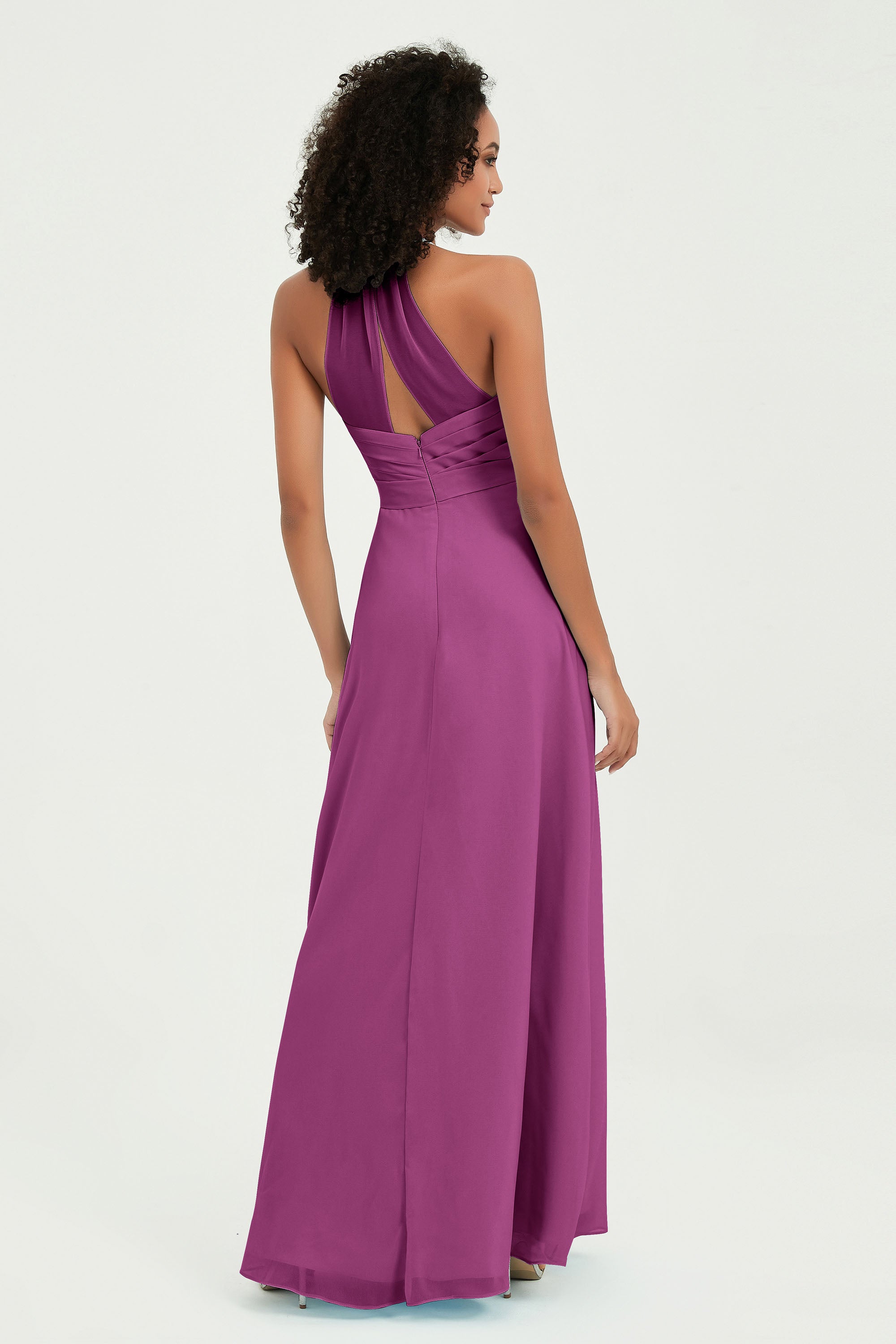 Halter Chiffon Simple Bridesmaid Dresses Formal Evening Party gowns Dress Sleeveless