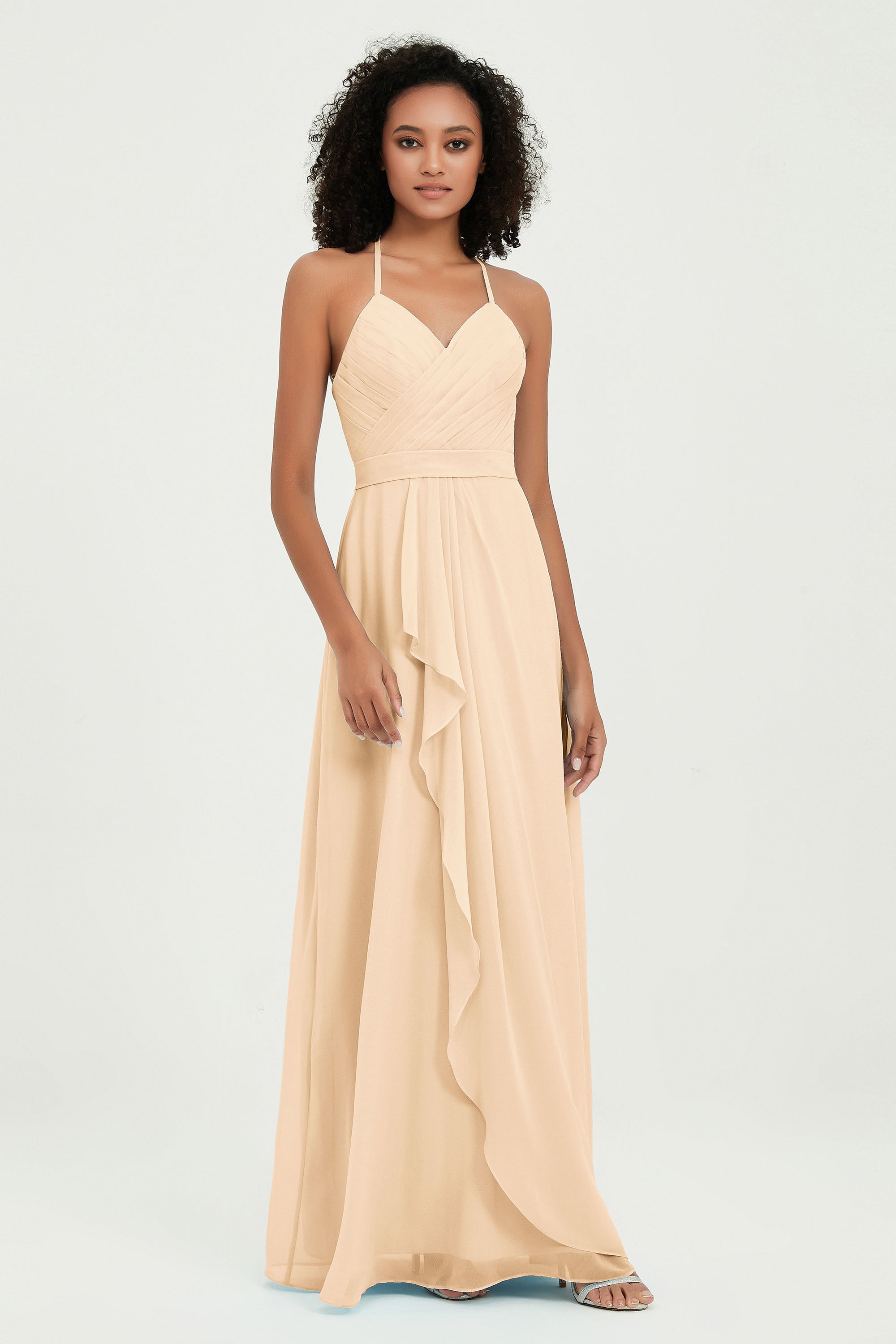 Halter Chiffon Simple Bridesmaid Dresses Formal Evening Party gowns Dress Sleeveless