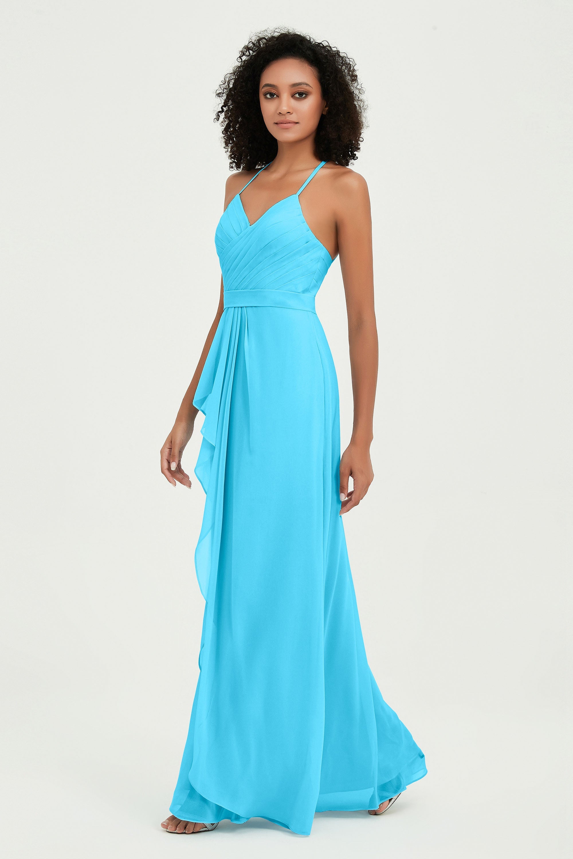 Halter Chiffon Simple Bridesmaid Dresses Formal Evening Party gowns Dress Sleeveless