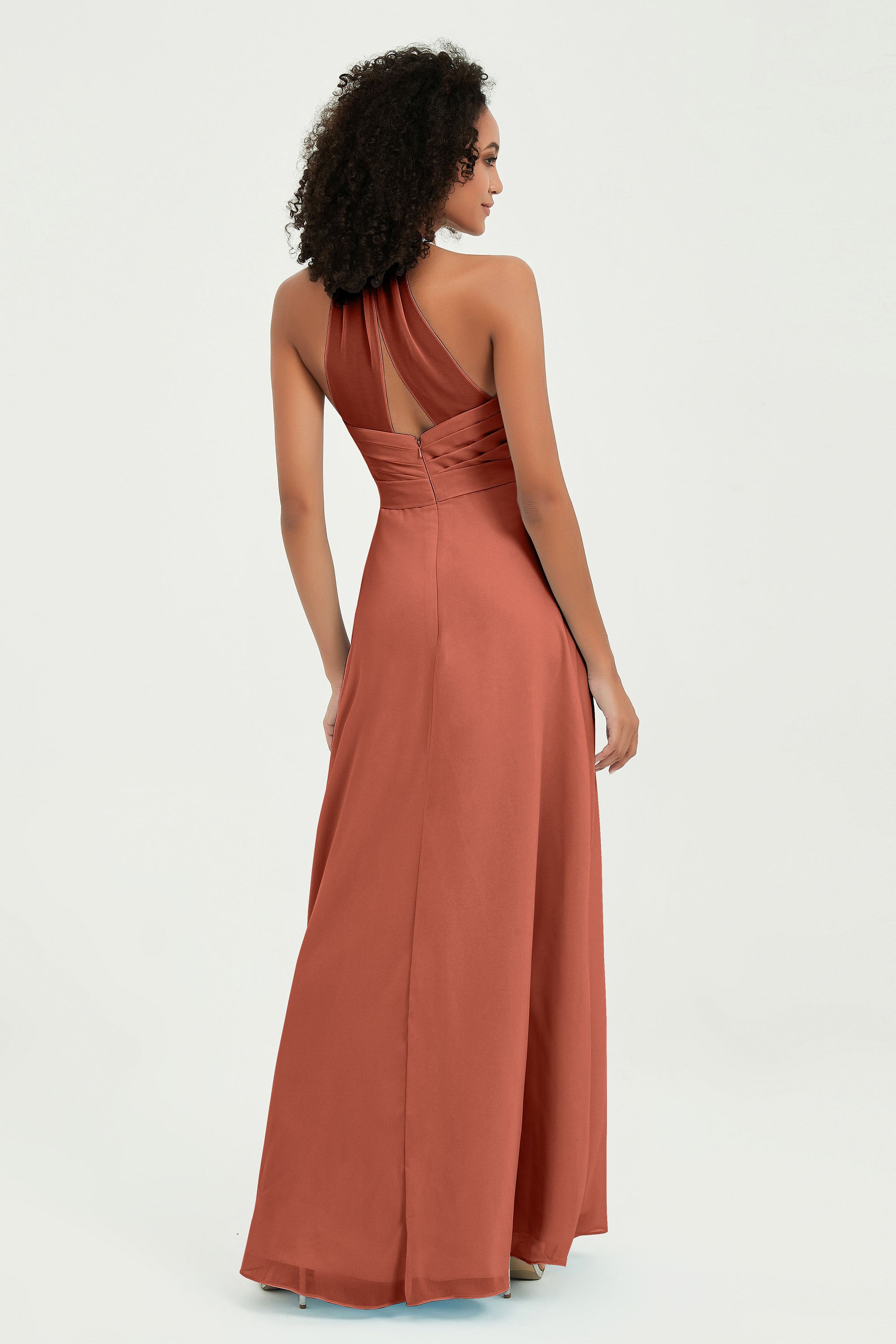 Halter Chiffon Simple Bridesmaid Dresses Formal Evening Party gowns Dress Sleeveless
