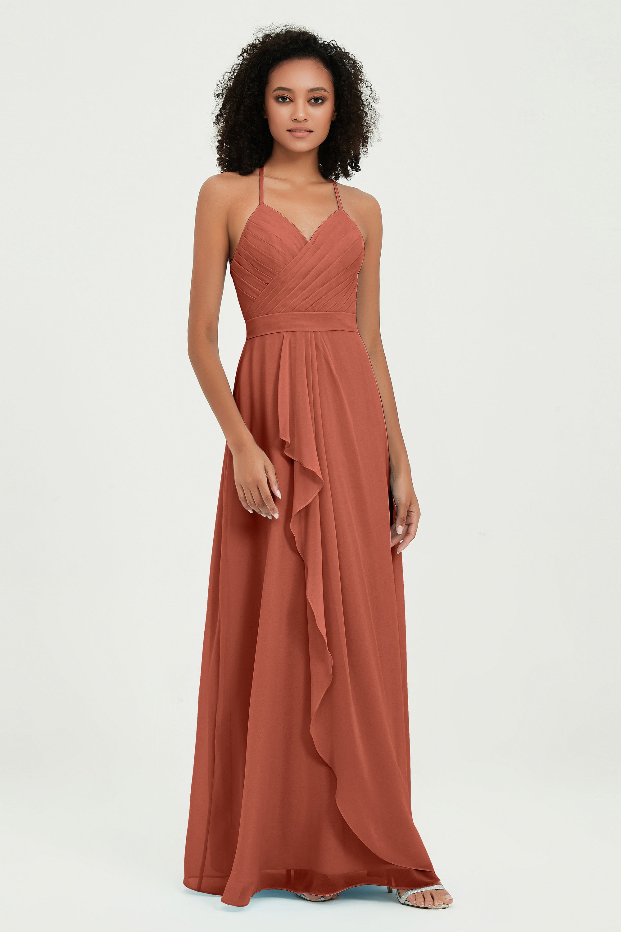 Halter Chiffon Simple Bridesmaid Dresses Formal Evening Party gowns Dress Sleeveless