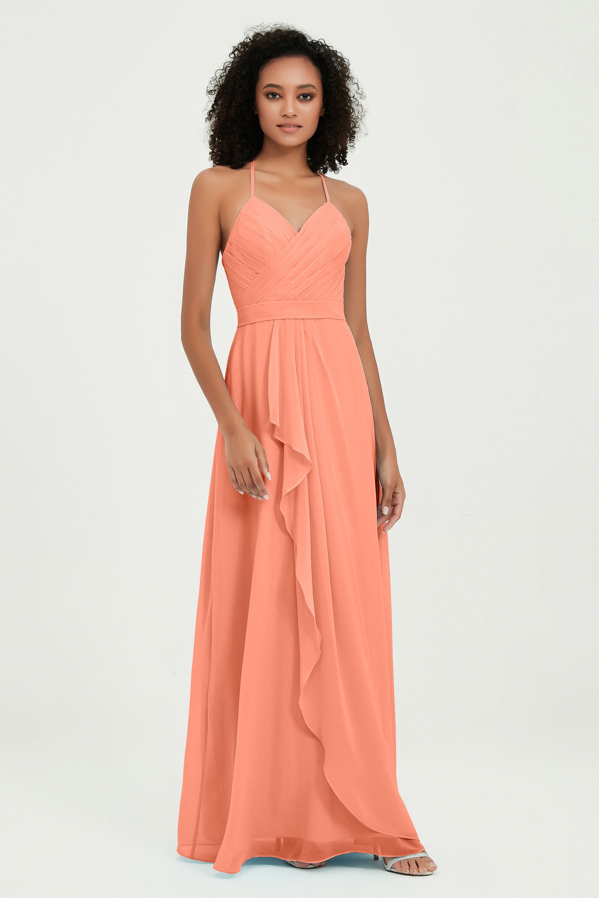 Halter Chiffon Simple Bridesmaid Dresses Formal Evening Party gowns Dress Sleeveless