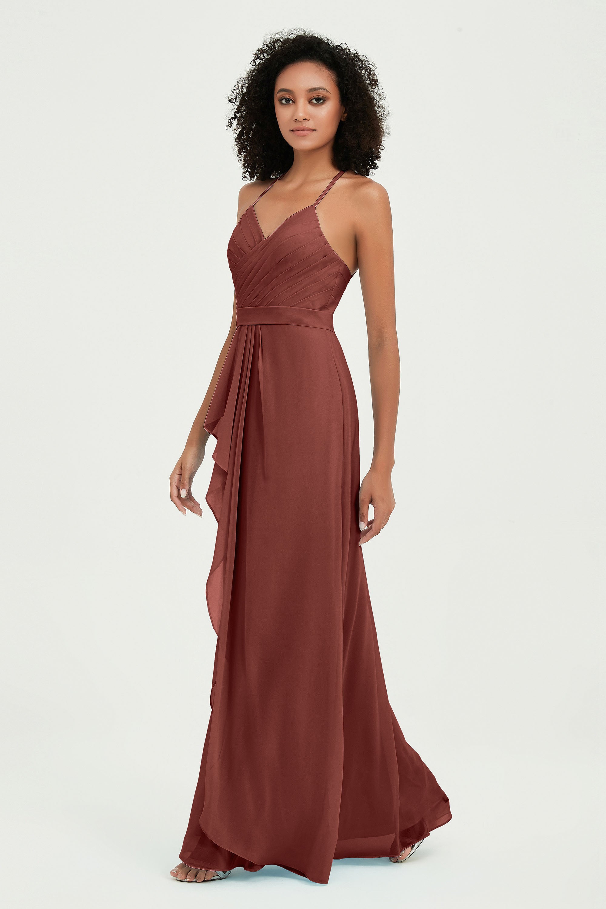 Halter Chiffon Simple Bridesmaid Dresses Formal Evening Party gowns Dress Sleeveless