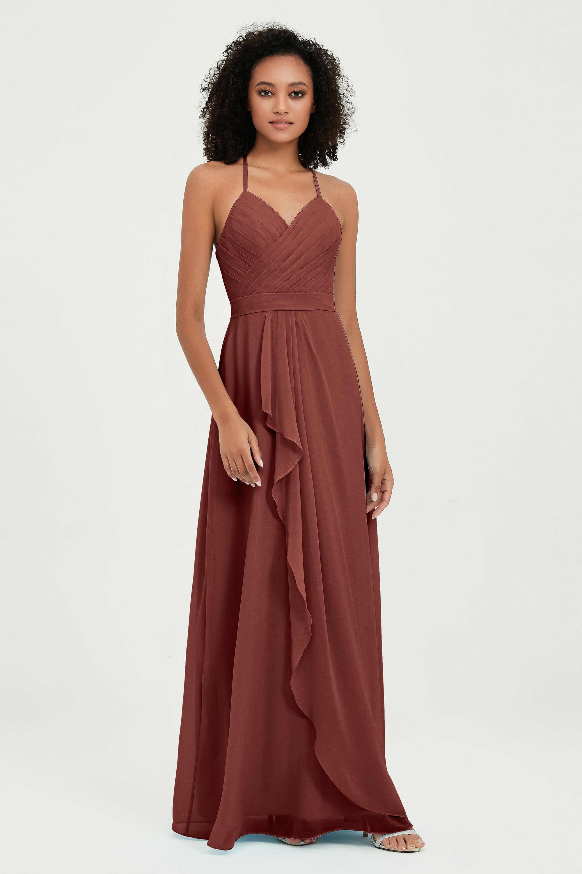 Halter Chiffon Simple Bridesmaid Dresses Formal Evening Party gowns Dress Sleeveless