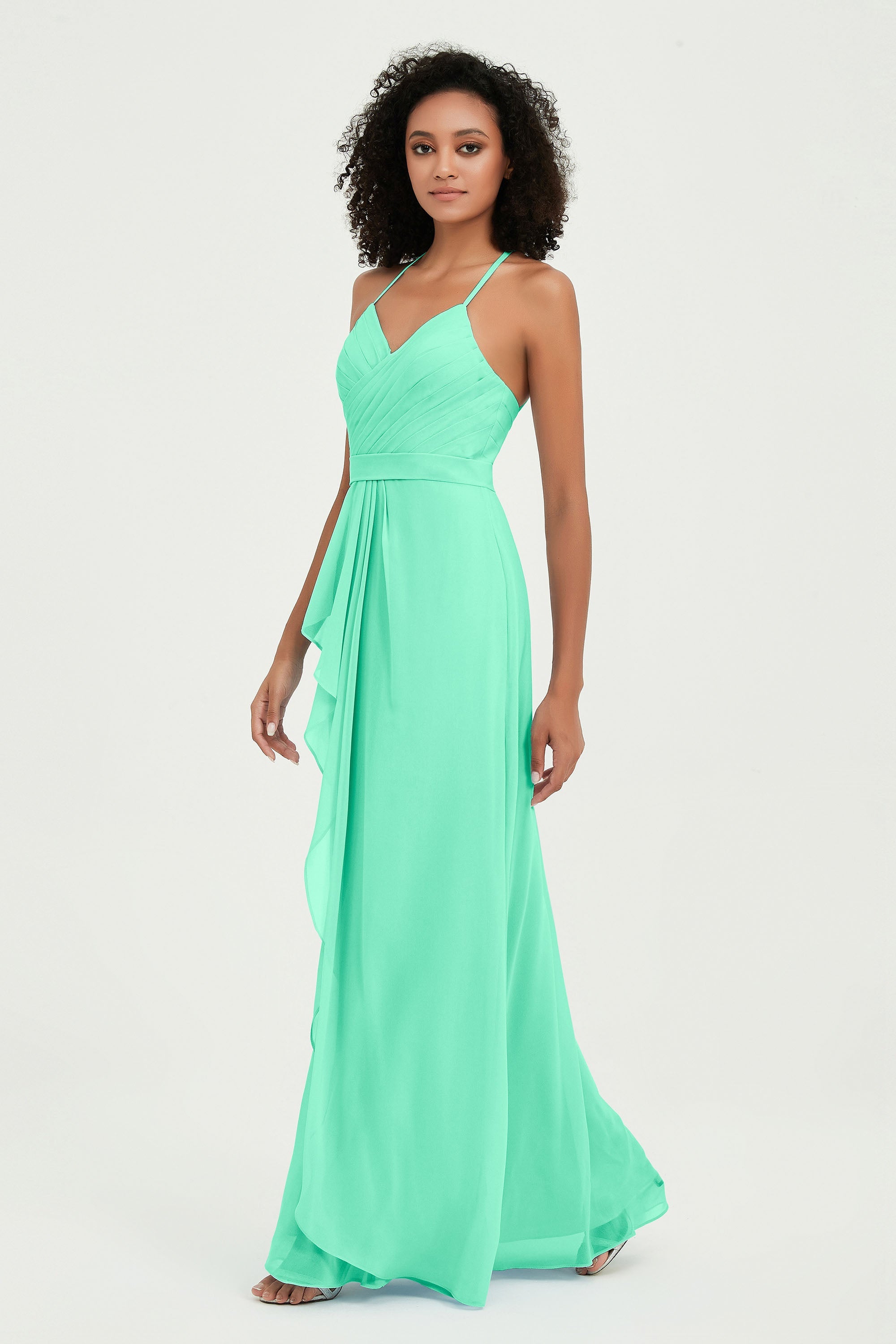 Halter Chiffon Simple Bridesmaid Dresses Formal Evening Party gowns Dress Sleeveless