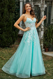 Sweetheart Applique A-Line Tulle Sweep Train Prom Party Dress Formal Evening Dresses