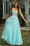 Sweetheart Applique A-Line Tulle Sweep Train Prom Party Dress Formal Evening Dresses