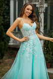 Sweetheart Applique A-Line Tulle Sweep Train Prom Party Dress Formal Evening Dresses