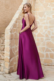 Cowl Neck Satin Floor Length Bridesmaid Dress with Pockets Long Formal Evening Dresses with Slit