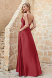Cowl Neck Satin Floor Length Bridesmaid Dress with Pockets Long Formal Evening Dresses with Slit