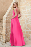 Cowl Neck Satin Floor Length Bridesmaid Dress with Pockets Long Formal Evening Dresses with Slit