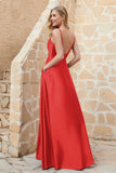 Cowl Neck Satin Floor Length Bridesmaid Dress with Pockets Long Formal Evening Dresses with Slit