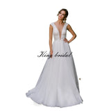 Besticktes Tüll Brautkleid A-Linie Rückenfreies Brautkleid Offenes Rückenkleid Custom Lace schlichtes A-Linienkleid Brautkleid 