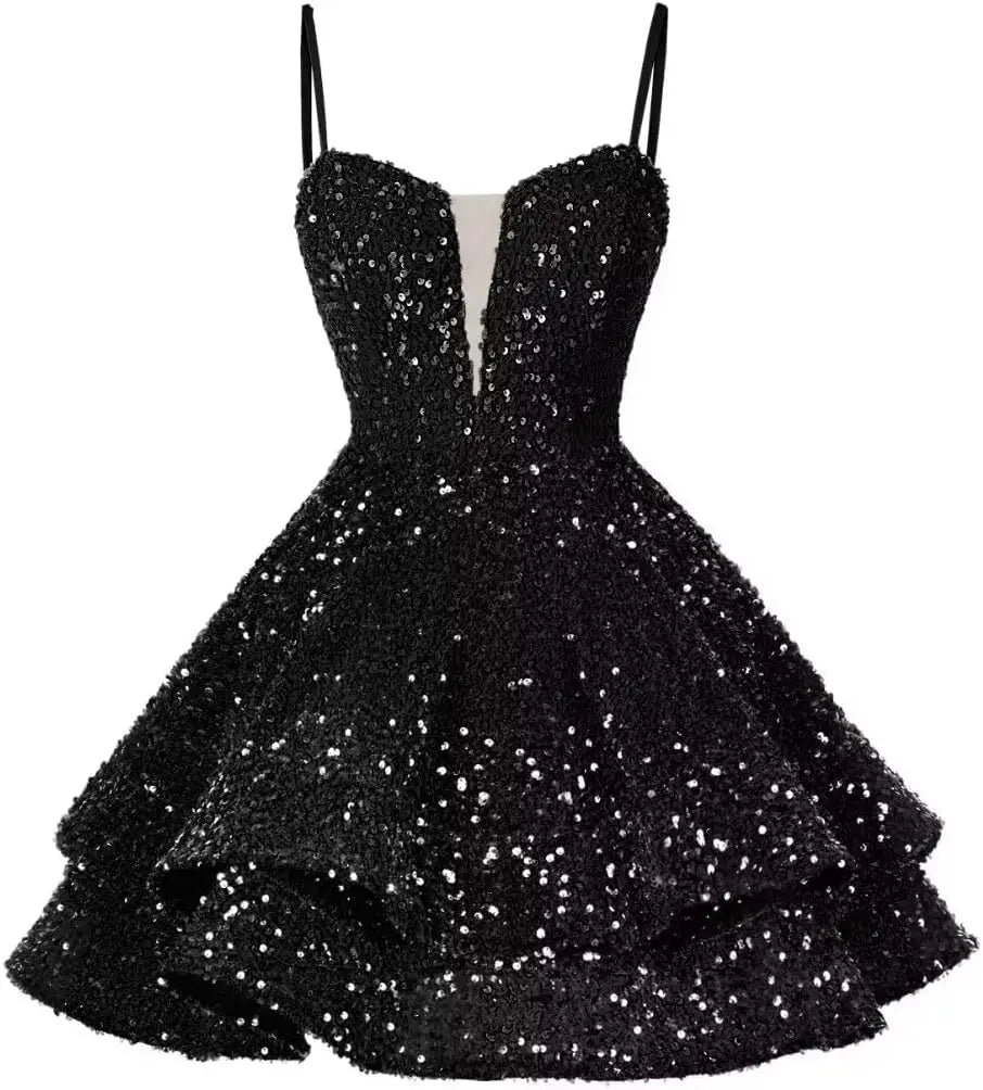Kurzes Pailletten-Heimkehrkleid für Teenager, funkelnde Ballkleider, Sweet 16-Fotoshooting, Cocktailkleider, Minikleid, Partykleider 