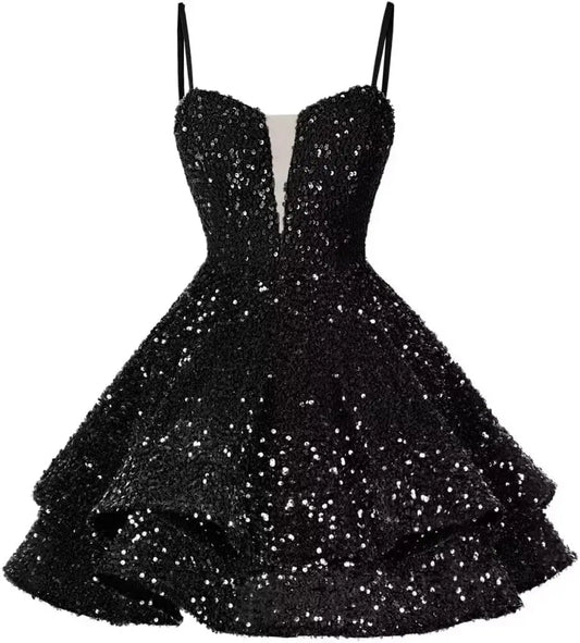 Kurzes Pailletten-Heimkehrkleid für Teenager, funkelnde Ballkleider, Sweet 16-Fotoshooting, Cocktailkleider, Minikleid, Partykleider 