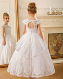 Perlenbesetzte Spitzenapplikationen Blumenmädchenkleid Erstkommunion Ballkleid Kinder Festzug Ballkleider Prinzessinnenkleid 