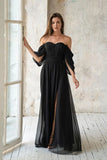 Vestido de dama de honor de talla grande con hombros descubiertos, de gasa, formal, con abertura, elegante, para invitada de boda 