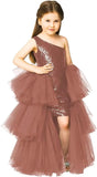One Shoulder Sequin Pagent Dresses Girls Tulle Ball Gown Layered High Low Flower Girl Dress for Wedding princess dress