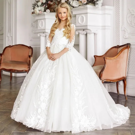 Apliques florales blancos con media manga para boda, fiesta de cumpleaños, banquete, vestido de princesa, vestidos de niña de las flores personalizados 