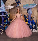 Blumenmädchenkleid Tüllspitze Rosa Erstkommunionkleid Junior Brautjungfernkleid Prinzessinnenkleider für Party und Hochzeit 
