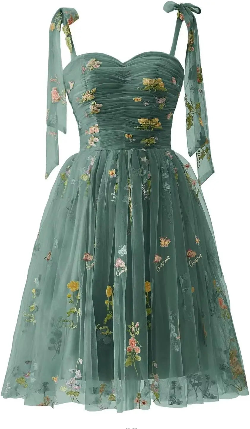 Flower Embroidery Tulle Short Homecoming Dresses for Teens Mini Spaghetti Straps Formal Prom Evening Party Gown cocktail dress