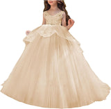 Vestido de niña de flores de tul con apliques de princesa, falda de tul abullonada, vestidos sin mangas para desfiles infantiles, vestidos de baile 