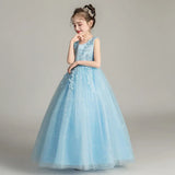 Princess Dress  Flower Girl Dresses Champagne Tulle Mesh Appliques Sleeveless For Wedding Birthday Party Banquet Princess Gowns