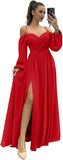 Vestido de dama de honor de manga larga para mujer, con tirantes finos, para invitada de boda, con abertura y bolsillos, vestido formal fruncido. 