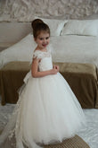 Elfenbeinfarbenes Blumenmädchenkleid, Ballkleid für Kleinkinder, Tutu, Erstkommunionkleider für Kinder, Festzugskleider für Mädchen, Prinzessinnen-Applikationen 