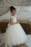 Elfenbeinfarbenes Blumenmädchenkleid, Ballkleid für Kleinkinder, Tutu, Erstkommunionkleider für Kinder, Festzugskleider für Mädchen, Prinzessinnen-Applikationen 