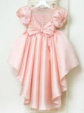 Pink Satin Tulle Appliques With Bow And Trailing Short Sleeve For Wedding Birthday Banquet Princess Gowns Flower Girl Dresses